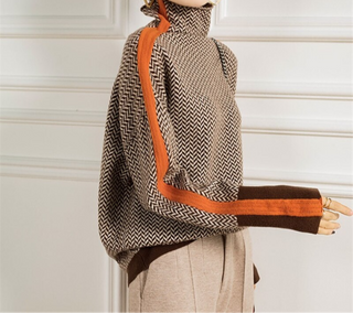 Herringbone Stripe Sleeve Turtleneck in Orange — VerolynBoutique