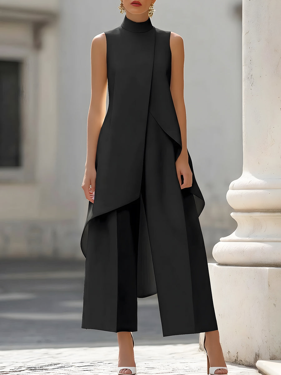 Draped Wide Leg Jumpsuit in Black — VerolynBoutique