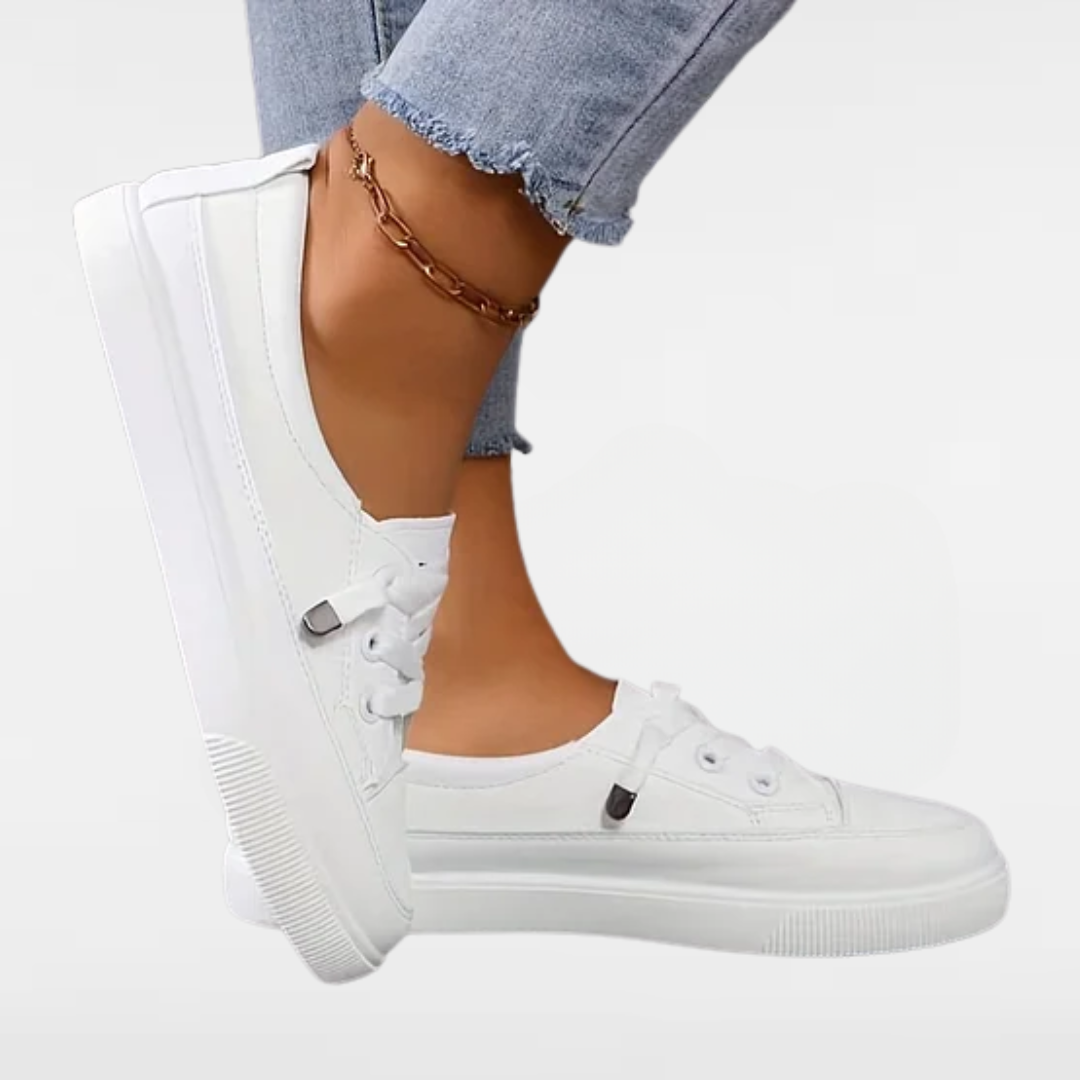 Elastic Lace Slip-On Sneakers in White — VerolynBoutique