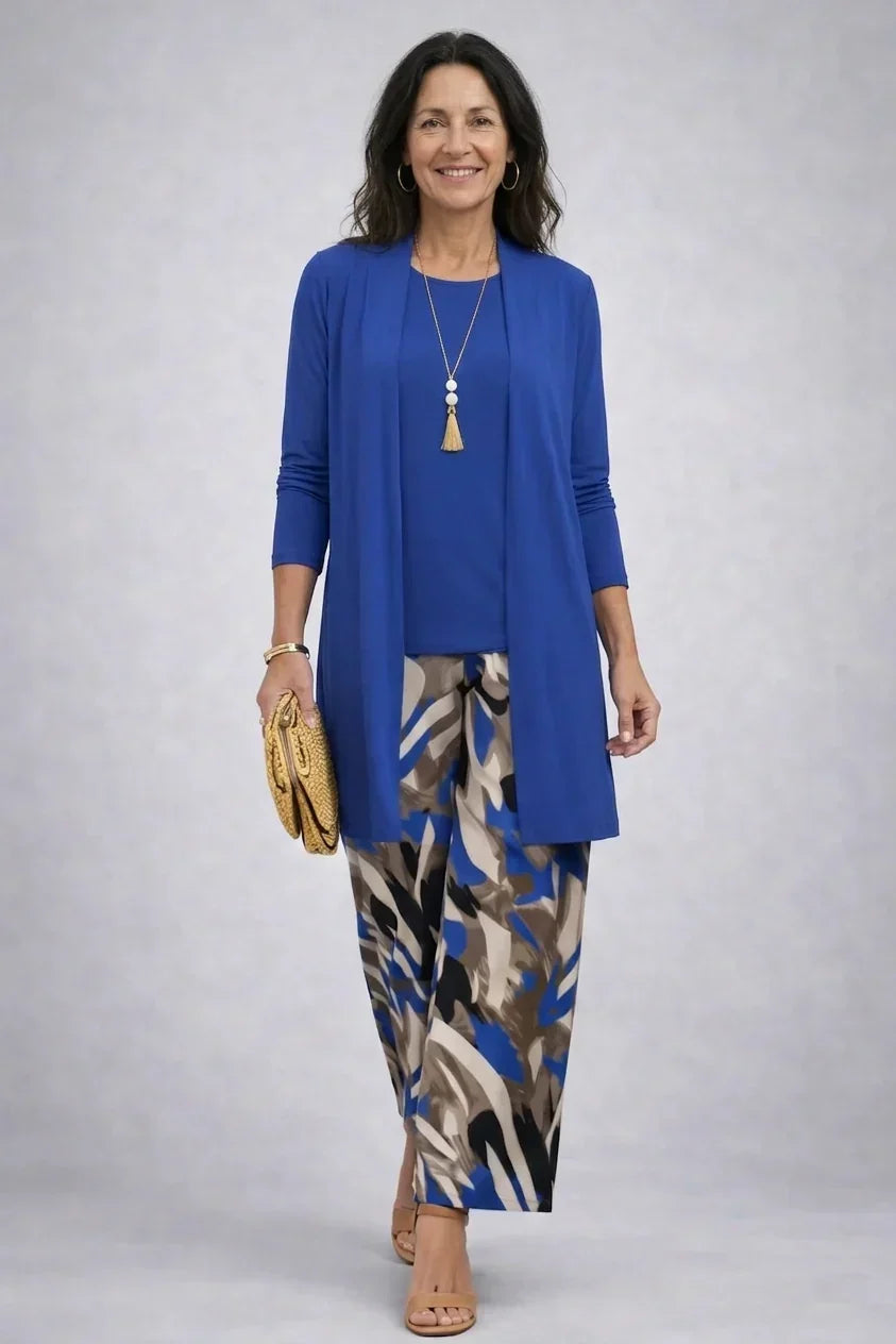 Verolyn cobalt printed trouser three-piece set in cobalt blue