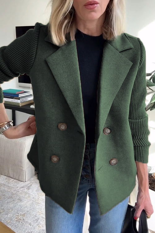 Double-Breasted Knit Sleeve Blazer in Green — VerolynBoutique