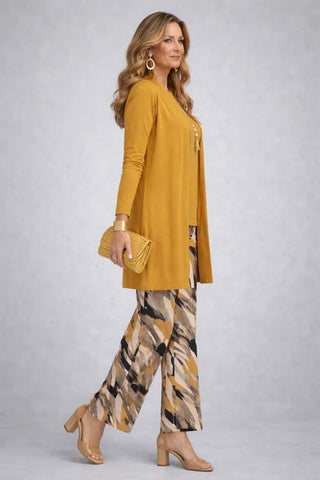 Verolyn mustard printed trouser three-piece set – view 2