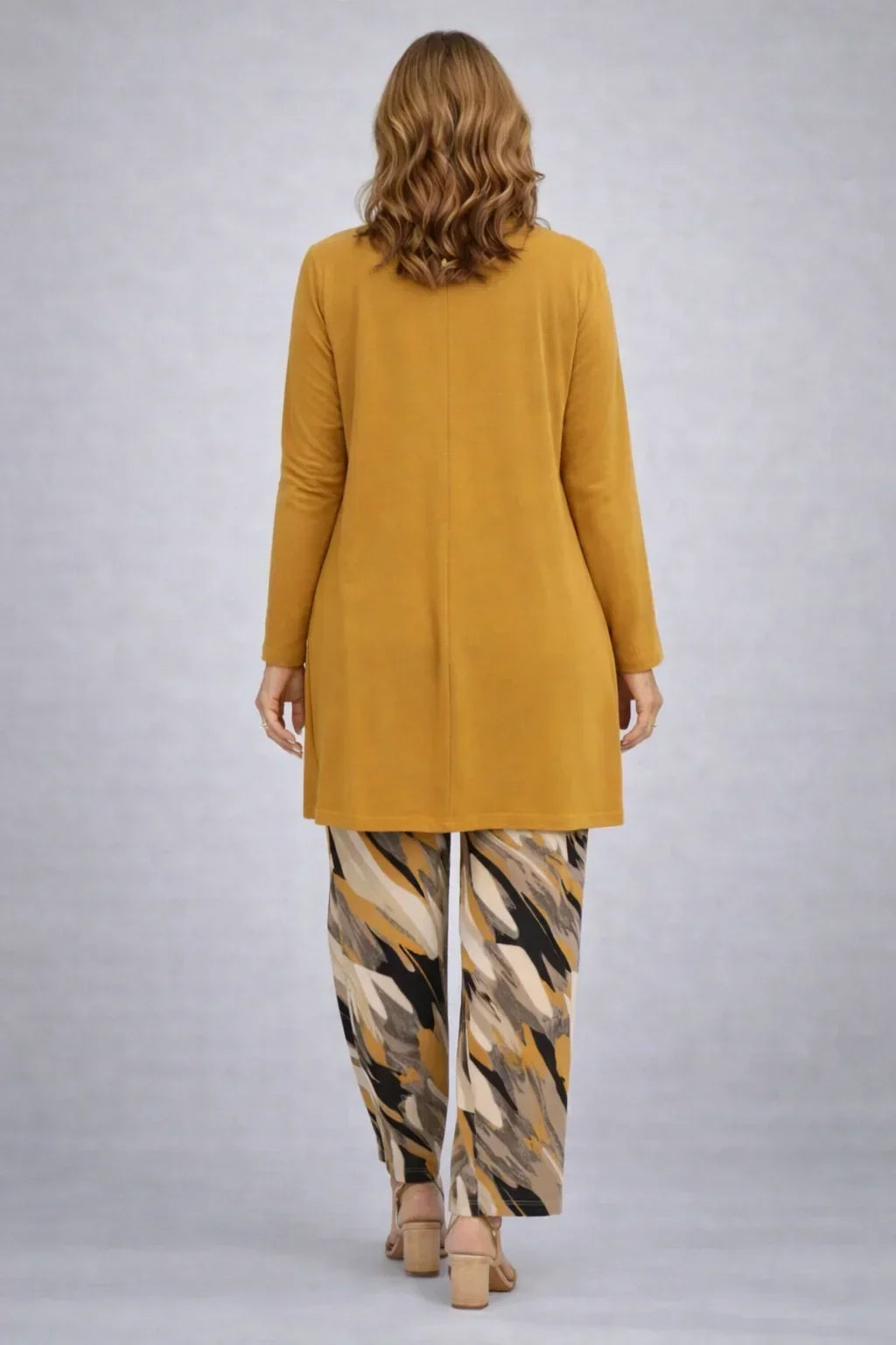 Verolyn mustard printed trouser three-piece set – view 3