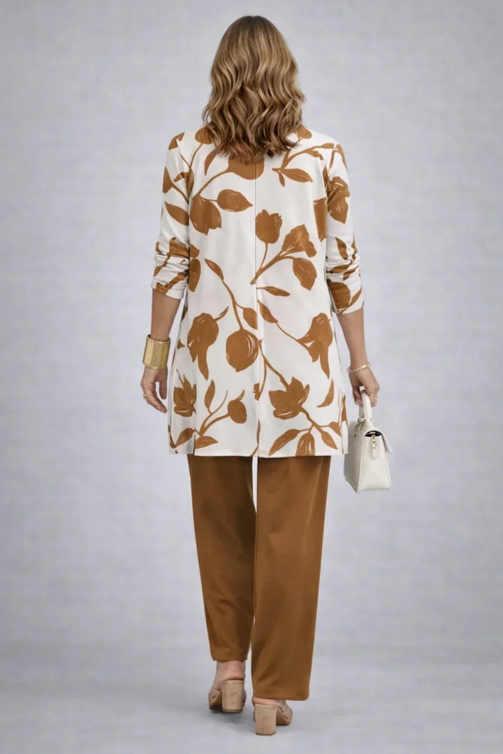 Verolyn caramel printed cardigan three-piece set – view 2