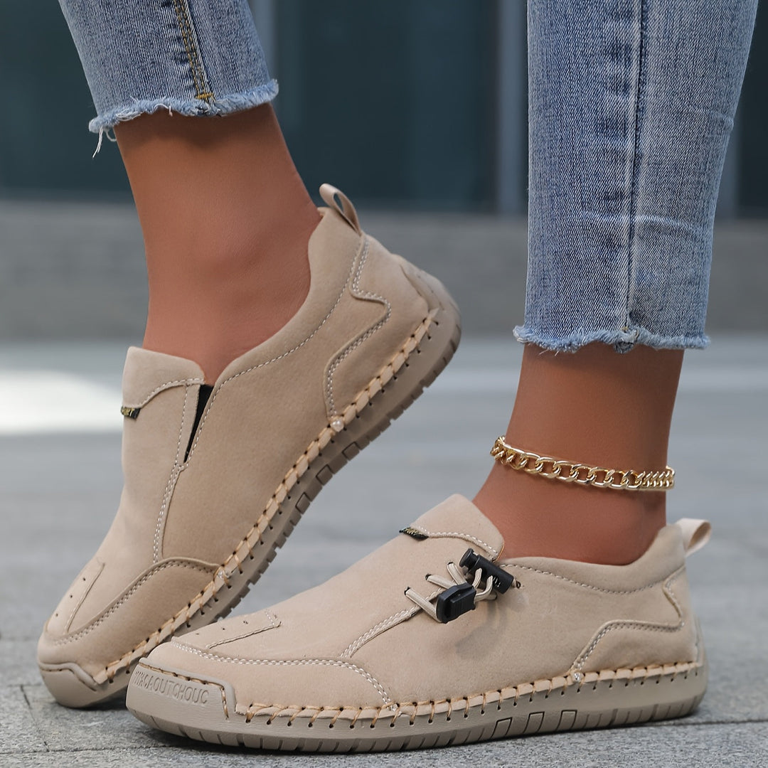 Soft Vegan Leather Walking Shoes in Beige — VerolynBoutique