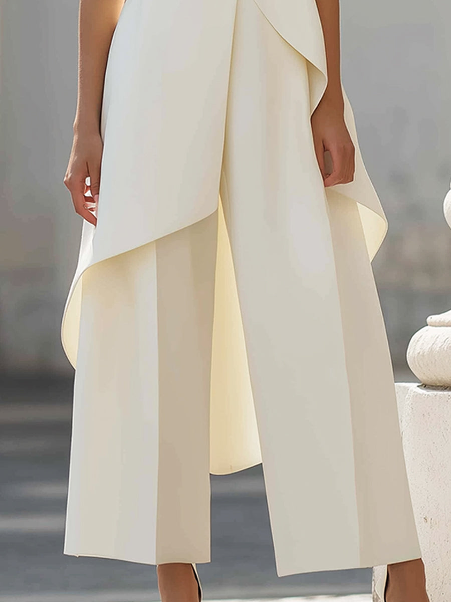 Draped Wide Leg Jumpsuit in Ivory — VerolynBoutique