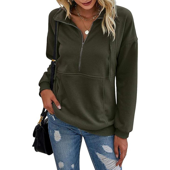 Verolyn - Lapel Zip-Up Sweatshirt