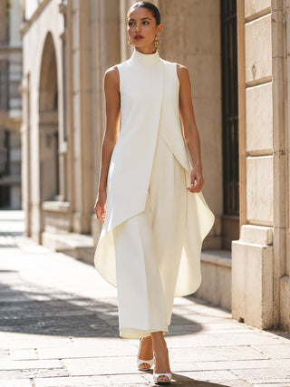 Draped Wide Leg Jumpsuit in Ivory — VerolynBoutique