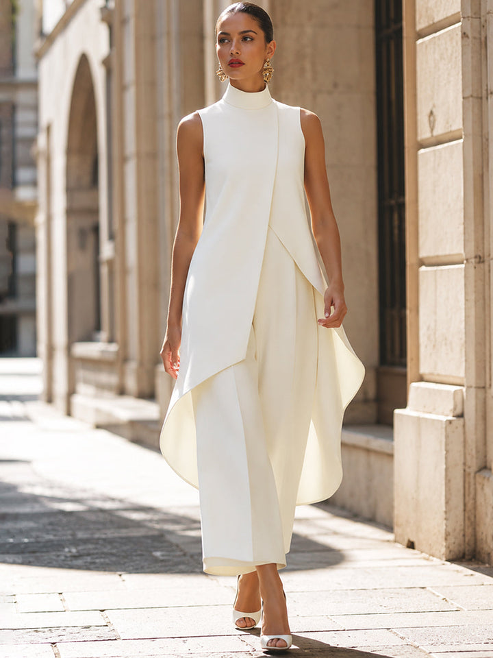 Draped Wide Leg Jumpsuit in Ivory — VerolynBoutique
