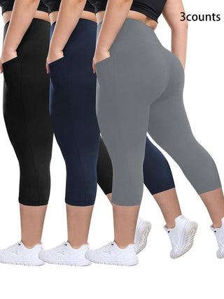 3-Pack High-Waisted Capri Leggings in Black/Navy/Grey — VerolynBoutique