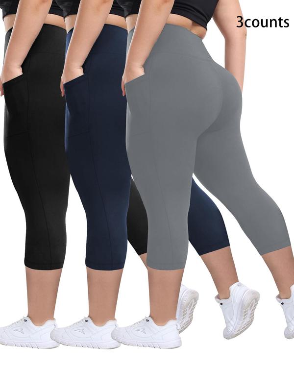 3-Pack High-Waisted Capri Leggings in Black/Navy/Grey — VerolynBoutique