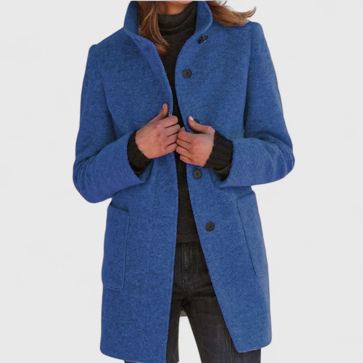Straight-Cut Mid-Length Coat in Blue — VerolynBoutique