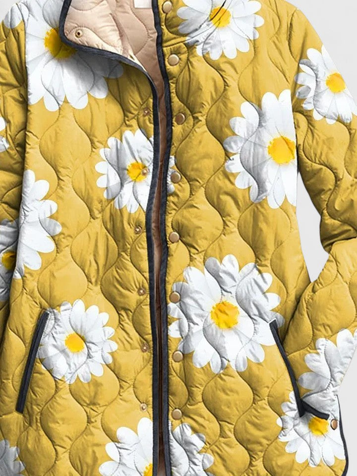 Yellow Daisy Quilted Jacket in Yellow — VerolynBoutique