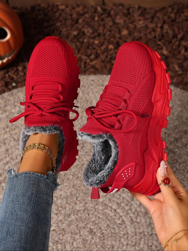 Plush-Lined Knit Trainers in Red — VerolynBoutique