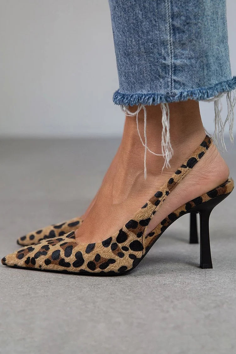 Leopard Slingback Stiletto Heels in Khaki — VerolynBoutique