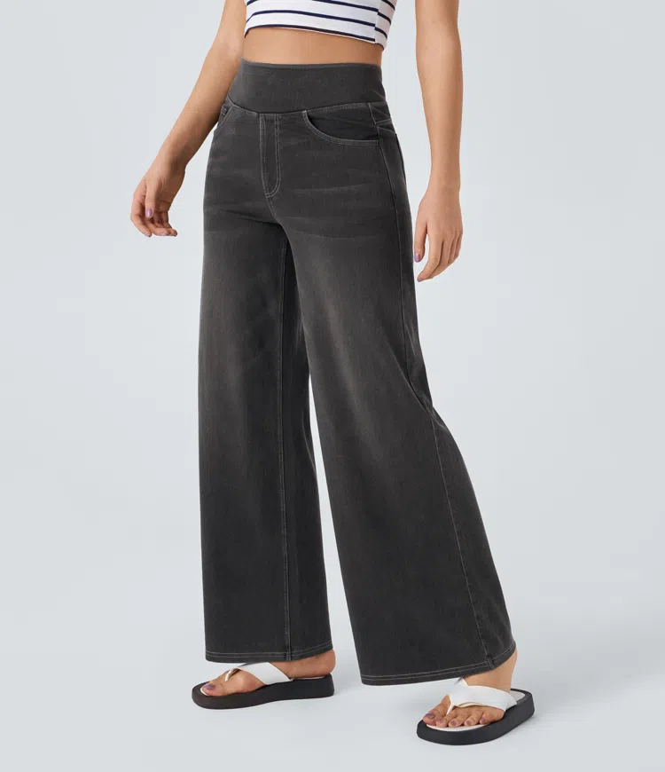 Pull-On Wide Leg Jeans in Navy — VerolynBoutique