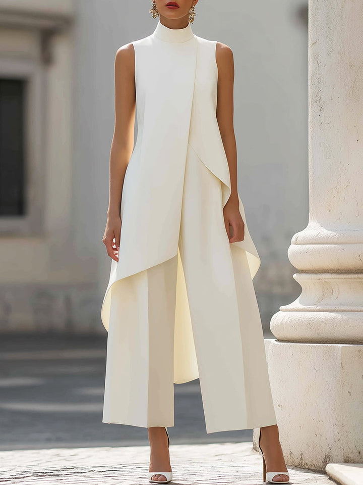 Draped Wide Leg Jumpsuit in Ivory — VerolynBoutique