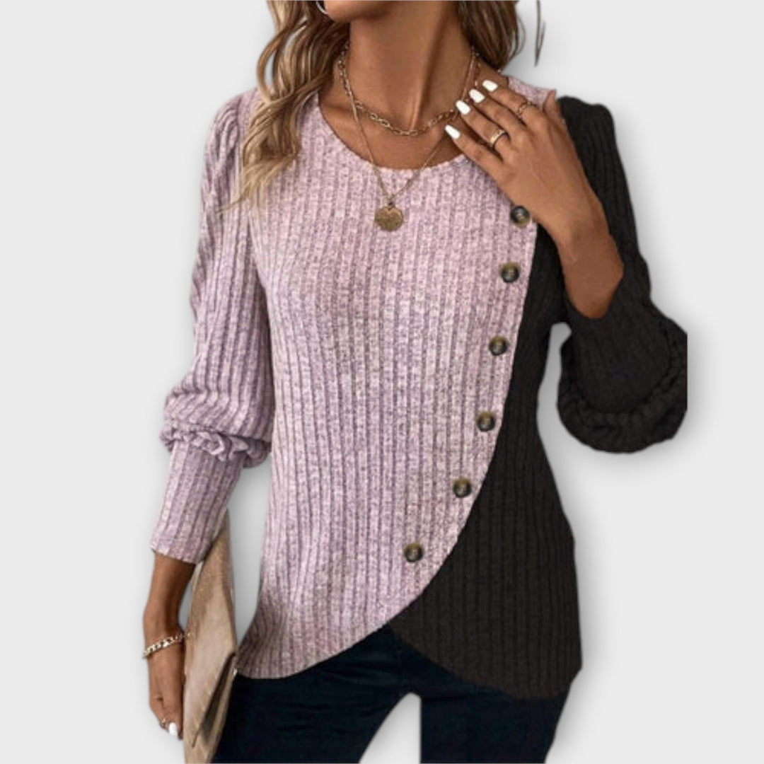 Asymmetric Button Ribbed Jumper in Pink — VerolynBoutique