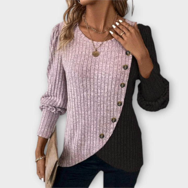 Asymmetric Button Ribbed Jumper in Pink — VerolynBoutique