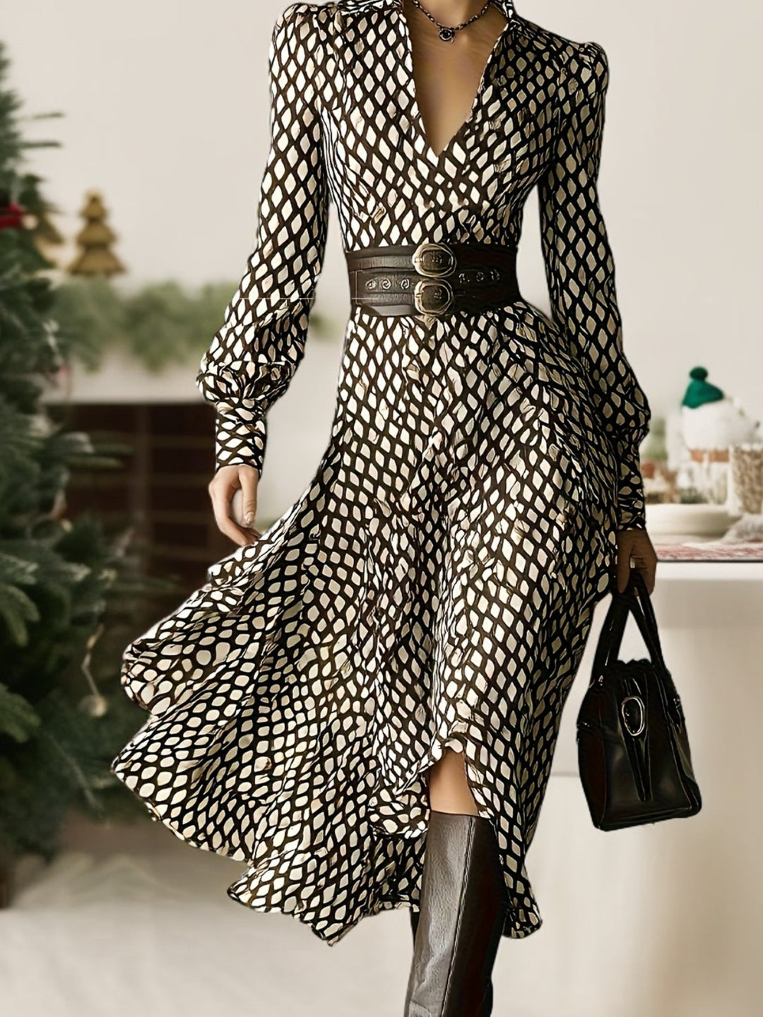 Diamond Print Swing Dress in Black & White — VerolynBoutique