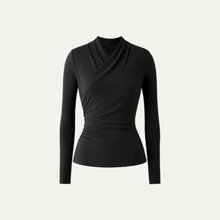 Ruched Surplice Long Sleeve Top in Black — VerolynBoutique