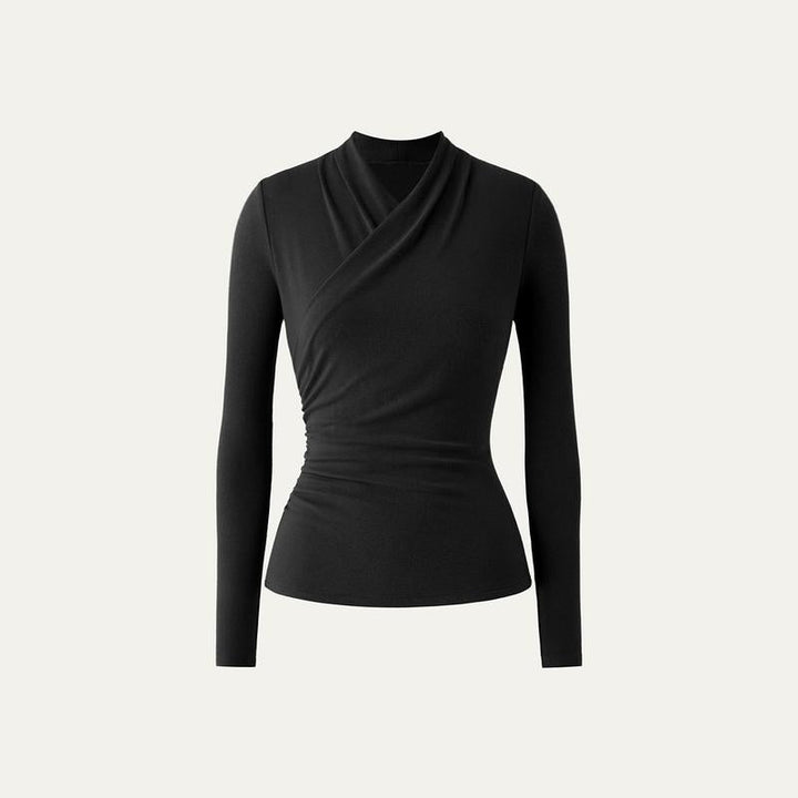 Ruched Surplice Long Sleeve Top in Black — VerolynBoutique