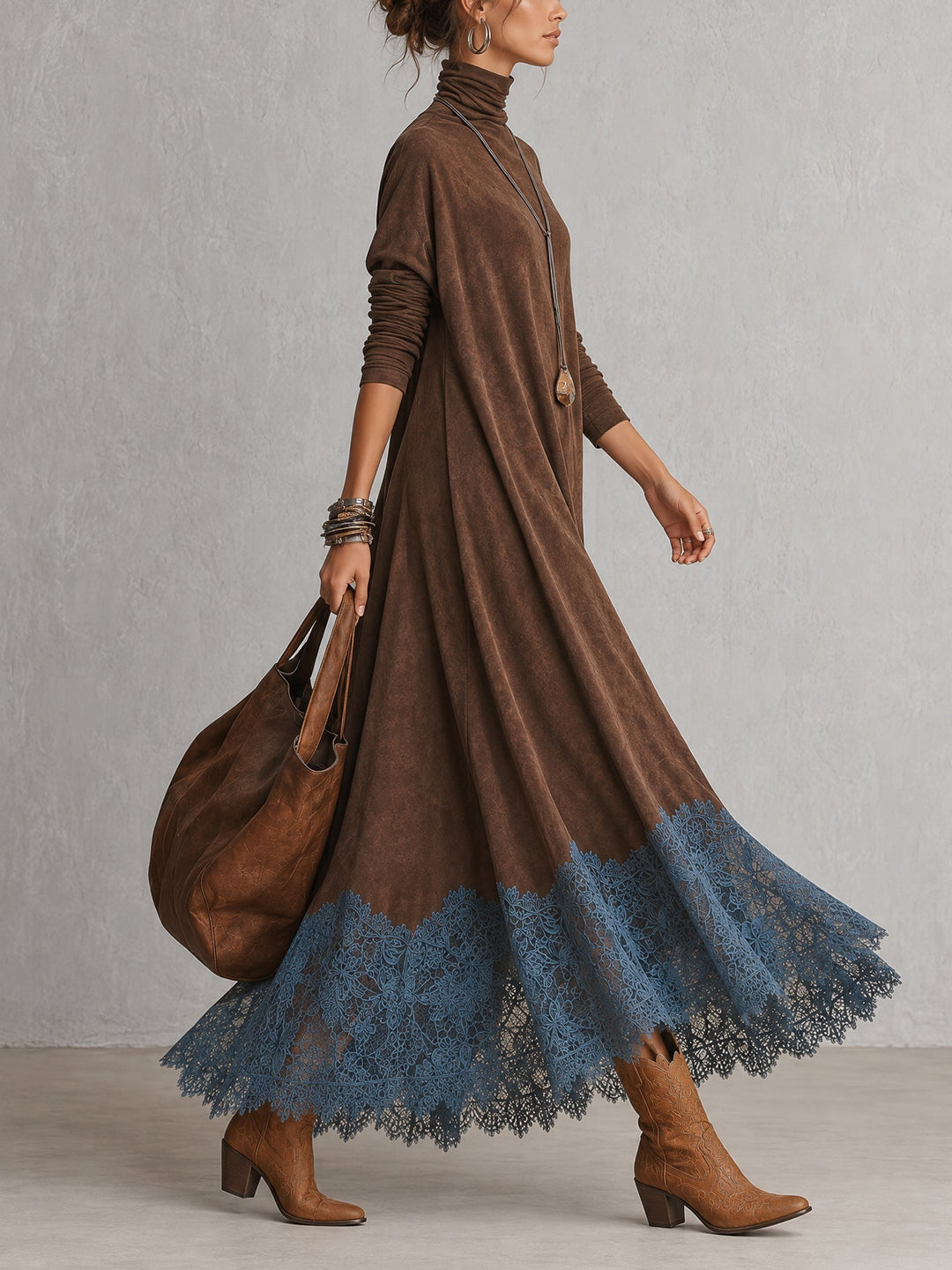 Verolyn suede-look lace hem maxi dress – view 9