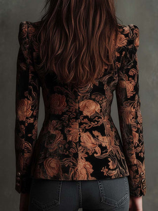 Bronze Floral Tailored Blazer in Black — VerolynBoutique