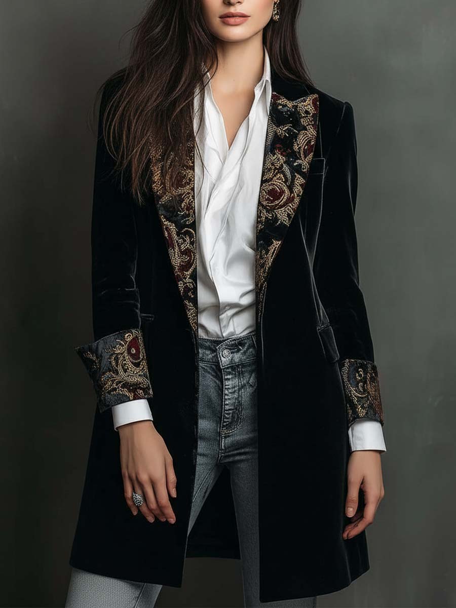 Slim Fit Baroque Lapel Blazer in Black — VerolynBoutique