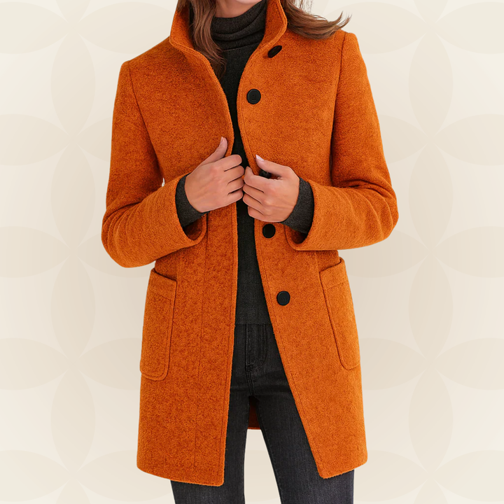 High Collar Wool Blend Coat in Orange — VerolynBoutique