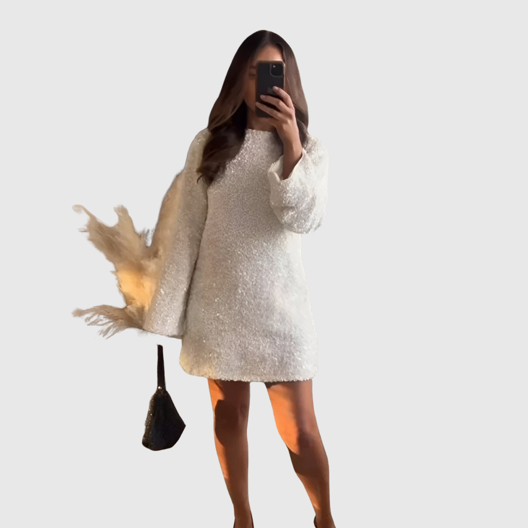 Bow Back Shimmer Mini Dress in White — VerolynBoutique