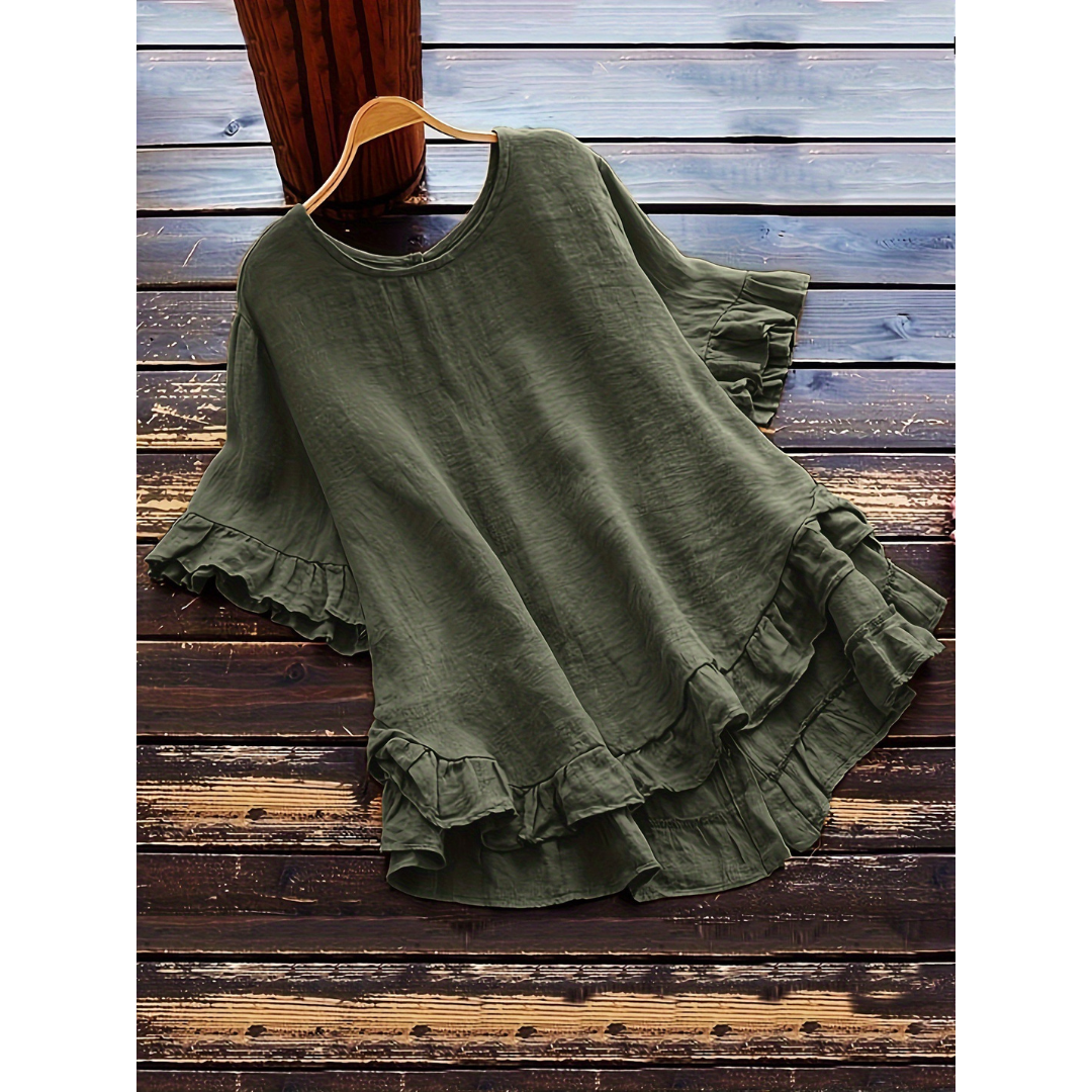 Ruffle Hem Summer Blouse in Olive — VerolynBoutique
