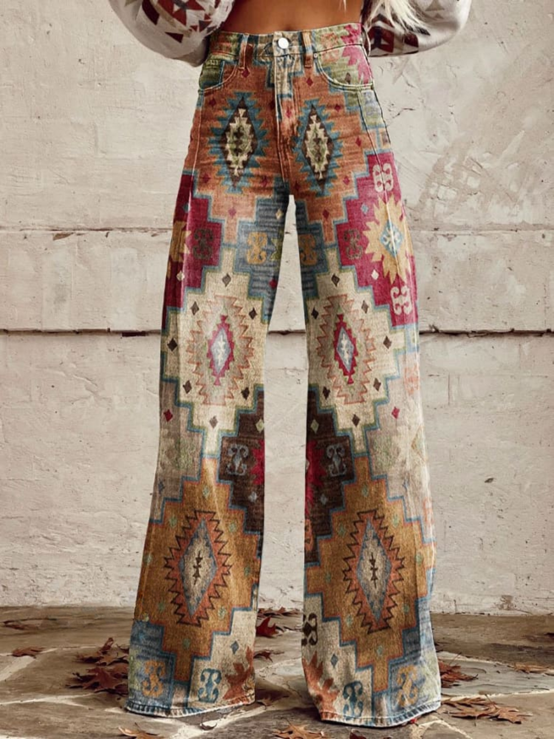 Aztec Print Wide Leg Trousers in Brown — VerolynBoutique