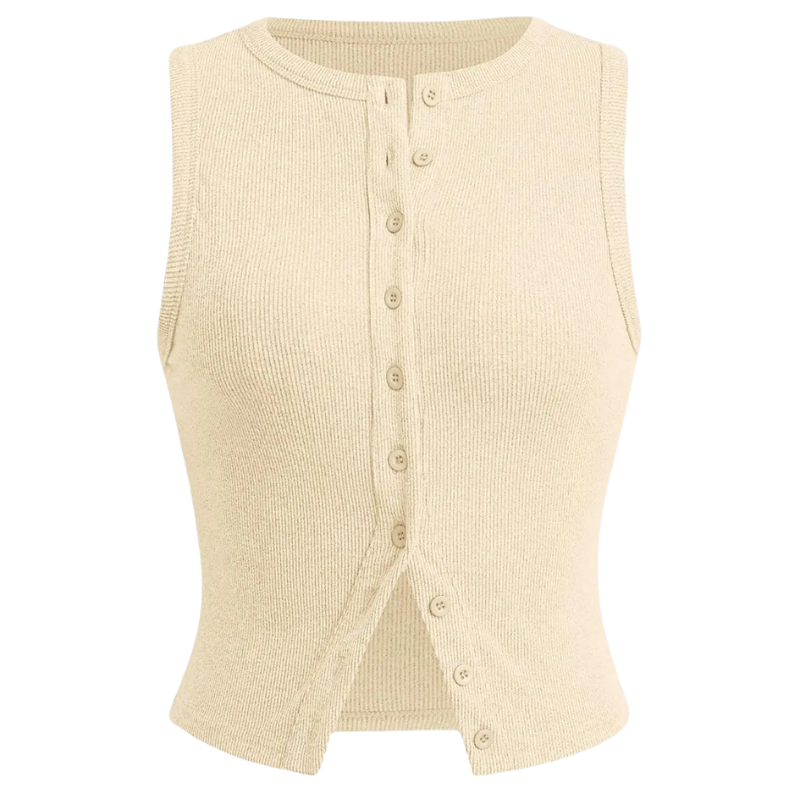 Ribbed Button Crop Tank Top in Beige — VerolynBoutique