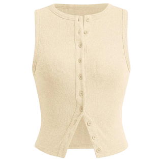 Ribbed Button Crop Tank Top in Beige — VerolynBoutique
