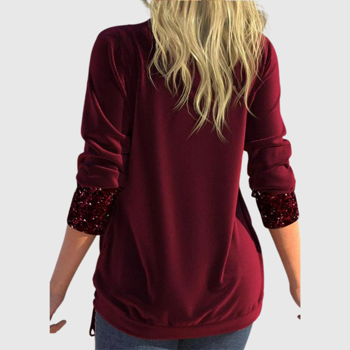 Sequin Layer Draped Blouse in Red — VerolynBoutique