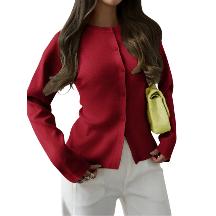 Slim Ribbed Button Cardigan in Red — VerolynBoutique