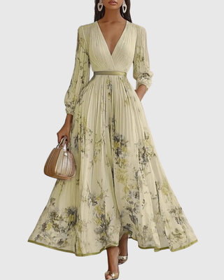 Verolyn - Pleated V-Neck Maxi Dress