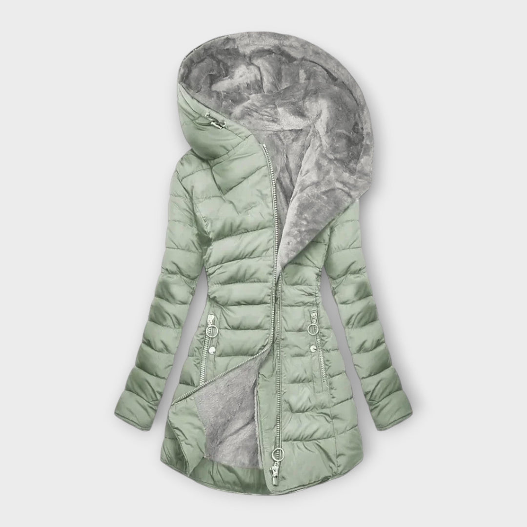 Plush-Lined Hooded Puffer Coat in Mint — VerolynBoutique