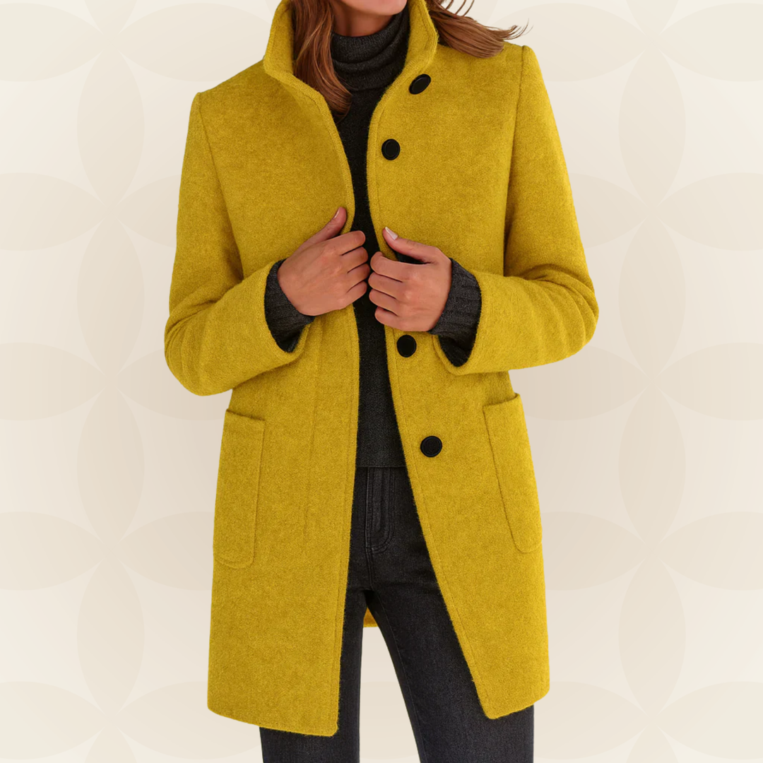 High Collar Wool Blend Coat in Yellow — VerolynBoutique