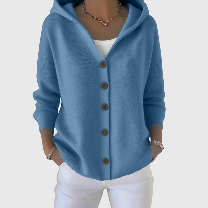 Hooded Button-Front Cardigan in Blue — VerolynBoutique
