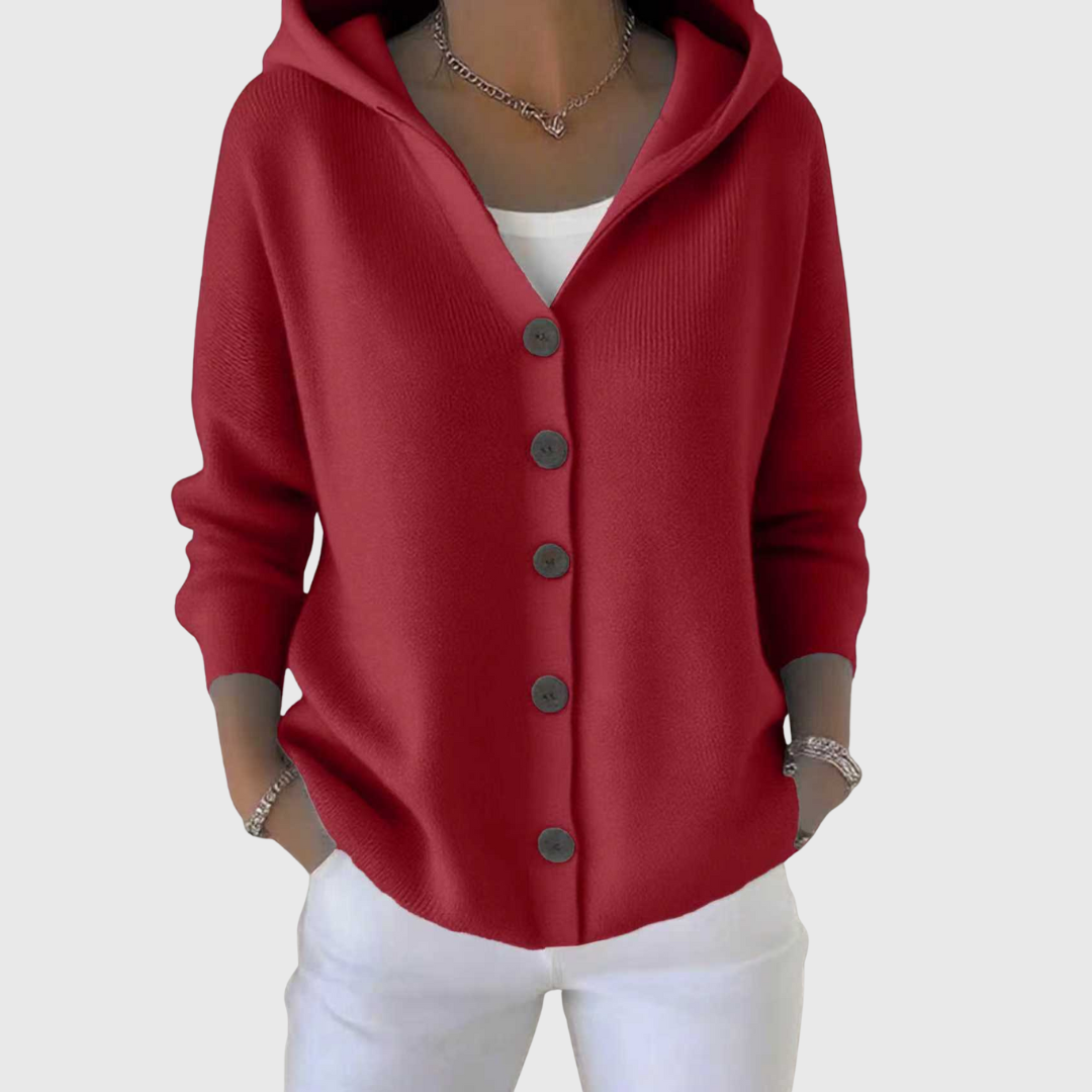 Hooded Button-Front Cardigan in Red — VerolynBoutique