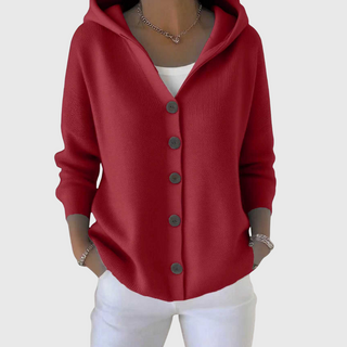 Hooded Button-Front Cardigan in Red — VerolynBoutique