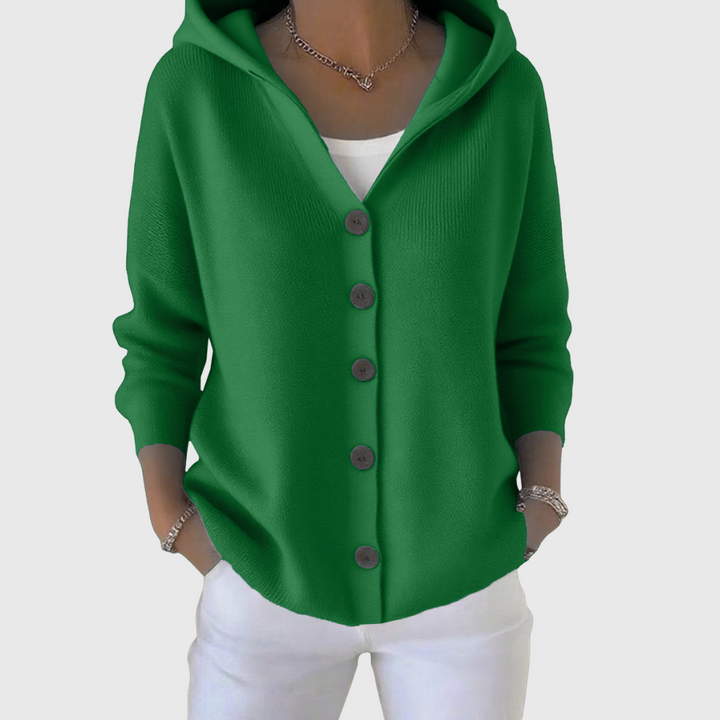 Hooded Button-Front Cardigan in Dark Green — VerolynBoutique