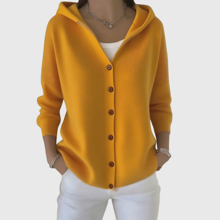 Hooded Button-Front Cardigan in Orange — VerolynBoutique