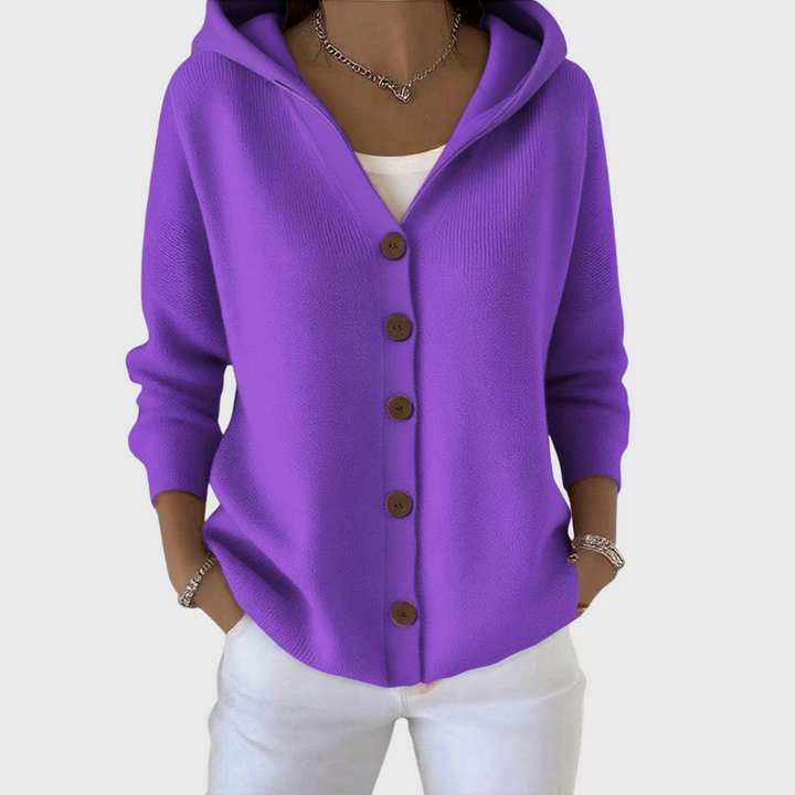 Hooded Button-Front Cardigan in Purple — VerolynBoutique