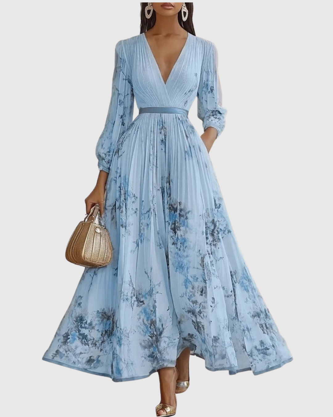 Verolyn - Pleated V-Neck Maxi Dress