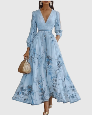 Verolyn - Pleated V-Neck Maxi Dress
