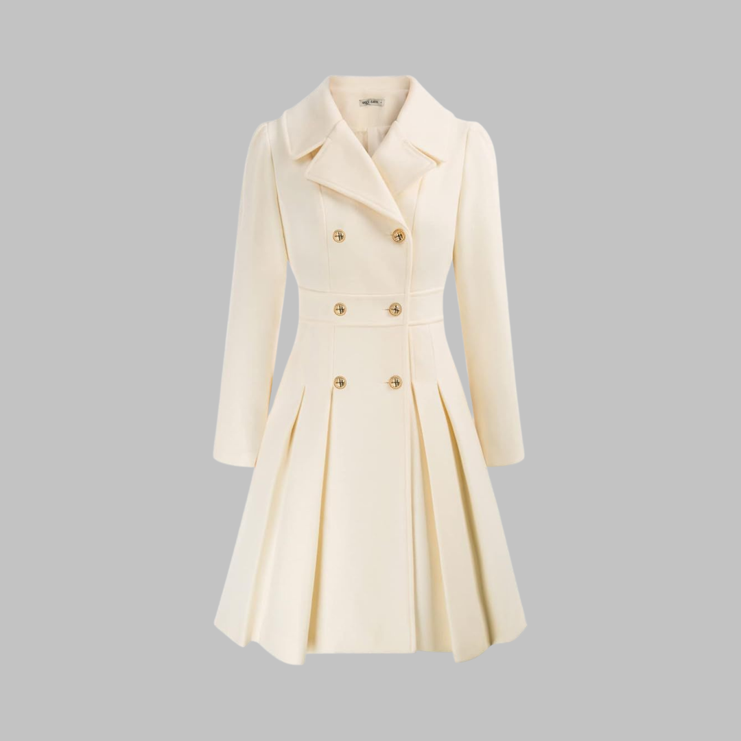 Pleated Fit and Flare Coat in White — VerolynBoutique