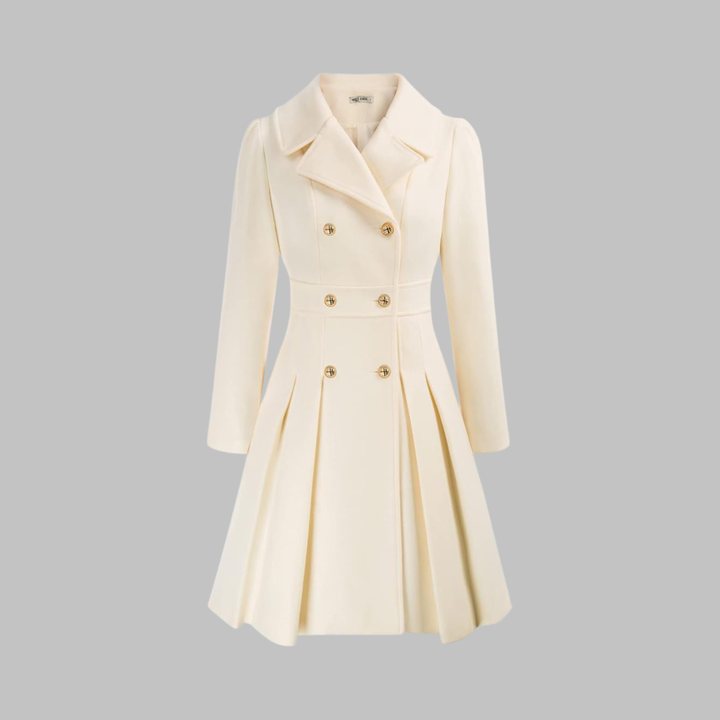 Pleated Fit and Flare Coat in White — VerolynBoutique